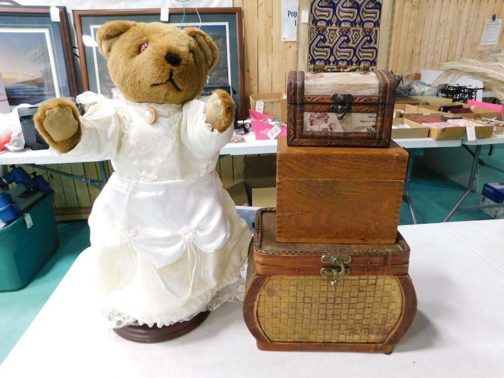 Plush Bear, Vintage Recipe Box, and 2 Jewelry or Decorative Boxes: Plush Bear, Vintage Recipe Box, and 2 Jewelry or Decorative Boxes