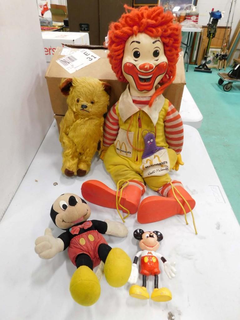 Toy Lot incl Vintage Ronald McDonald , 2 Mickey Mouse , Teddy Bear (1 of 4)