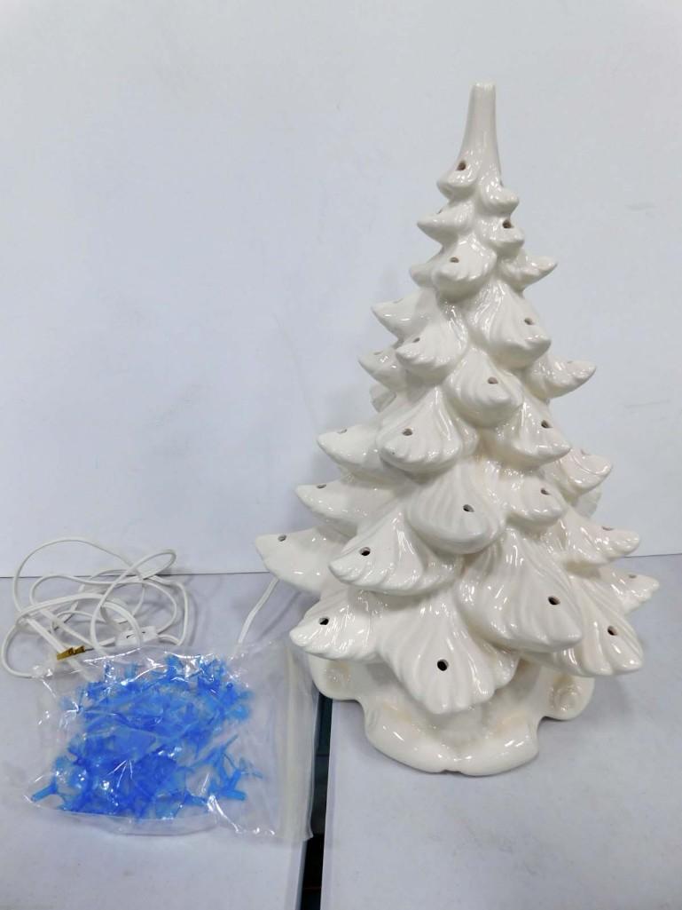 White Ceramic Christmas Tree with Blue Decorations (1 of 5)