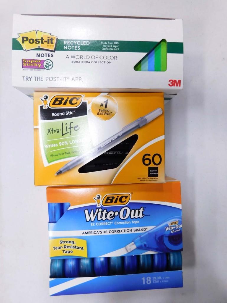 Post It Notes World of Color Bora Bora Collection, Box of 60 Bic Pens, Box of 18 Wite Out Tape: Post It Notes World of Color Bora Bora Collection, Box of 60 Bic Pens, Box of 18 Wite Out Tapes