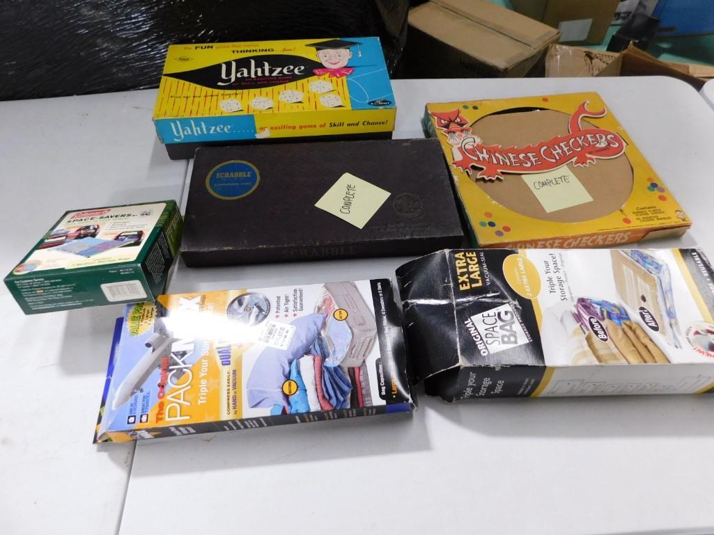 Vintage Board Games incl Scrabble, Yahtzee, Chinese Checkers plus Vacuum Luggage Bags (1 of 8)
