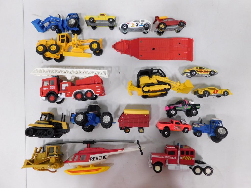 Lot of Toy Vehicles incl Construction, Cars, Helicopter, Firetruck, etc Matchbox, Hot Wheels, etc (1 of 4)