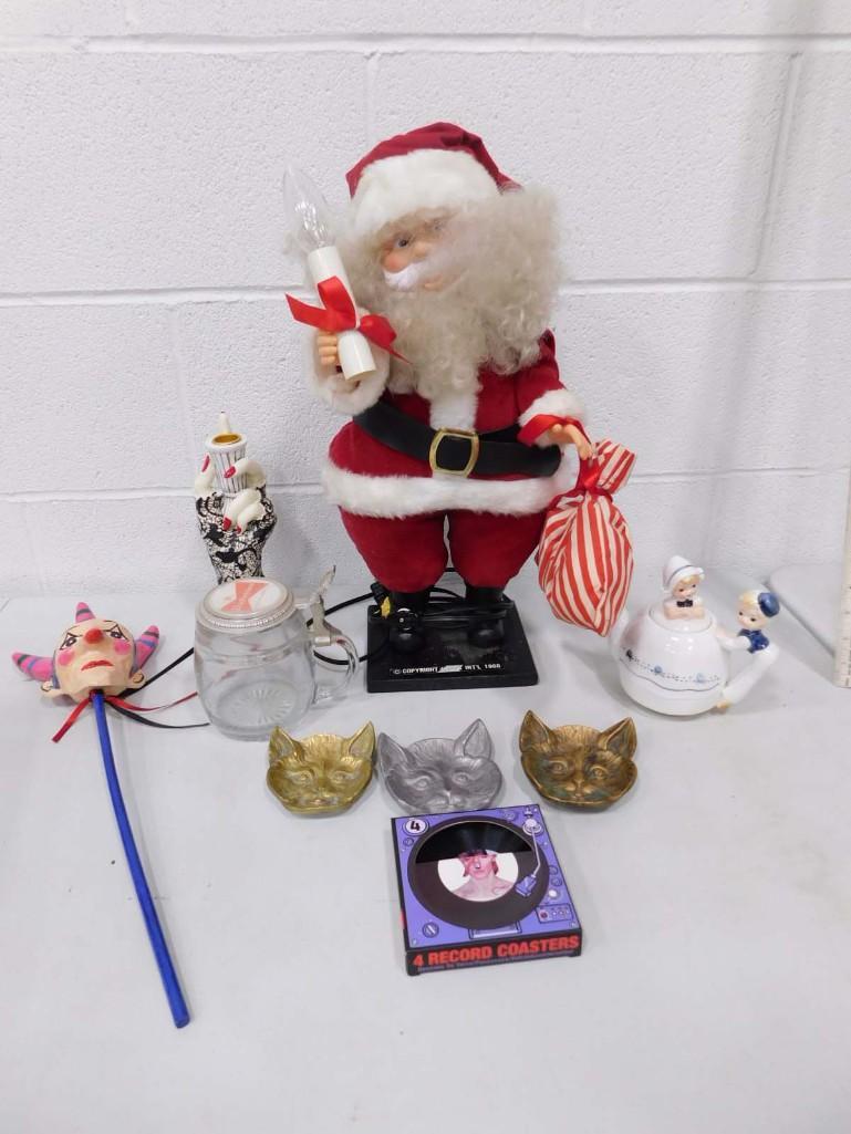 Misc Lot incl Santa Claus, Vintage Cat Metal Ashtrays, Collectibles, etc (1 of 5)