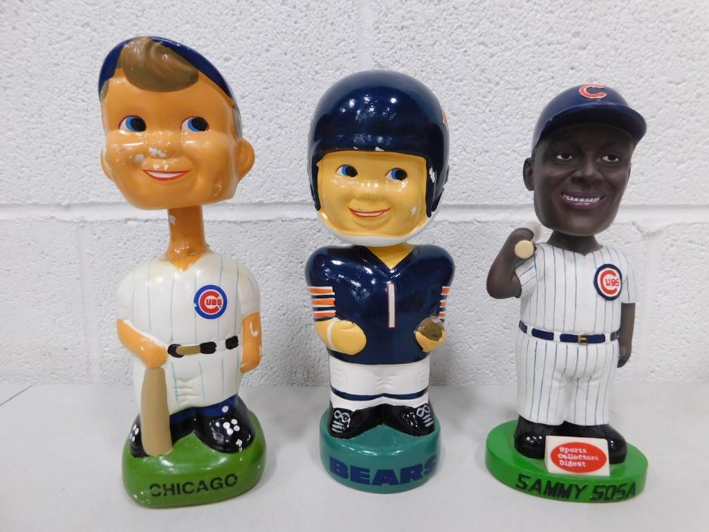 3 Bobbleheads incl 2 Chicago Cubs and 1 Chicago Bears (1 of 9)