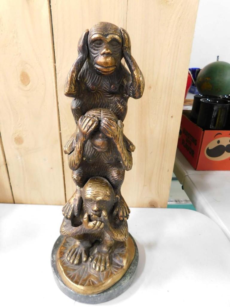 Brass Monkey Statue with Stone Base See No Evil: Brass Monkey Statue with Stone Base See No Evil, Hear No Evil, Speak No Evil