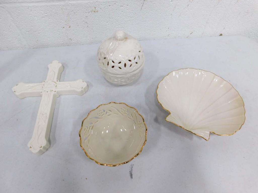 Porcelain Lot incl Lenox Rosebud Collection Dish, Godinger Covered Candy Dish, and Lenox: Porcelain Lot incl Lenox Rosebud Collection Dish, Godinger Covered Candy Dish, and Lenox Seashell Shaped Dish
