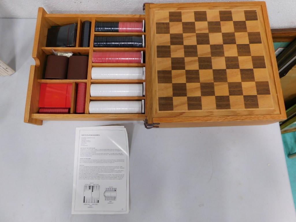 Game Set with Checkers, etc. Wood board: Game Set with Checkers, etc. Wood board