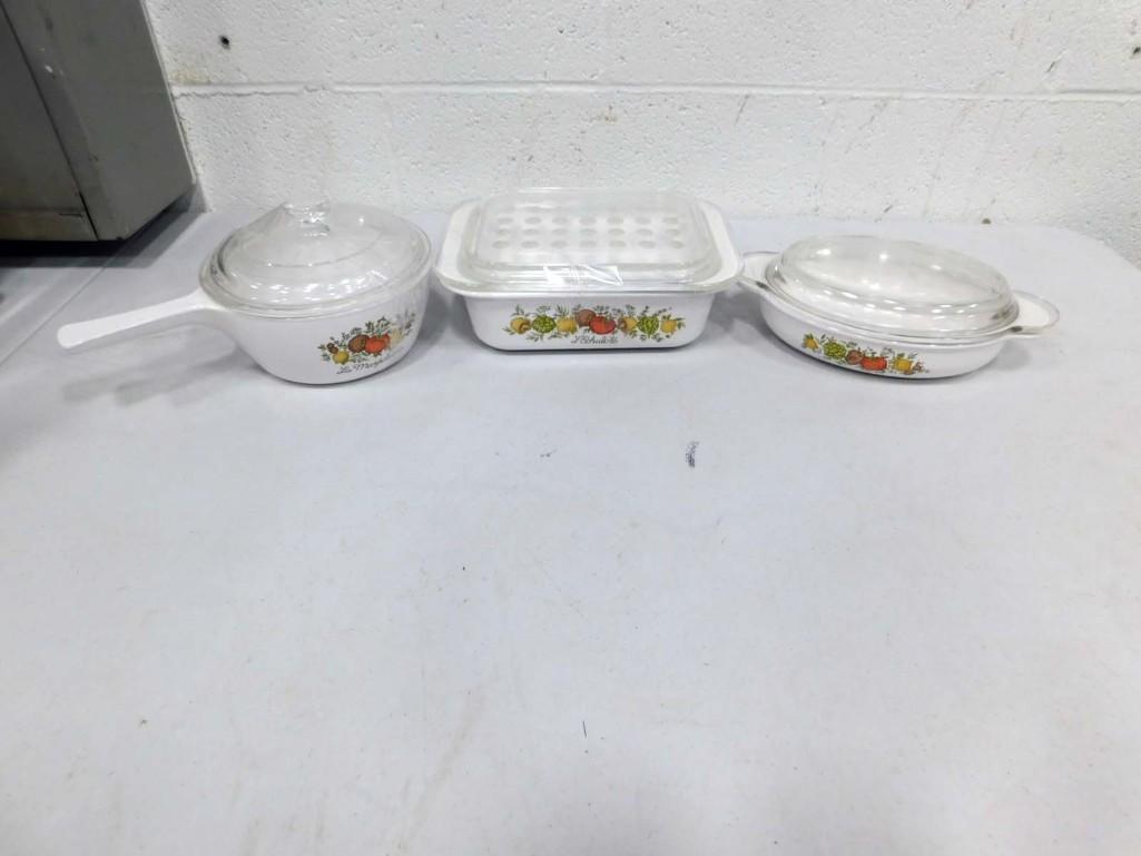 Corningware Spice of LIfe incl Oval Casserole with LId, Sauce Pan with Lid, and Square Pan with Lid: Corningware Spice of Life incl Oval Casserole with LId, Sauce Pan with Lid, and Square Pan with Lid