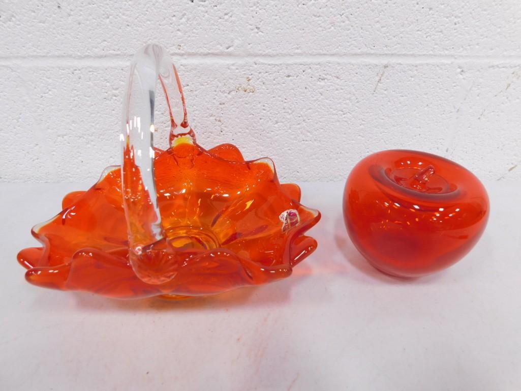 Vintage Blenko Red Apple and Vintage Viking Epic #509 Basket: Vintage Blenko Red Apple and Vintage Viking Epic #509 Basket