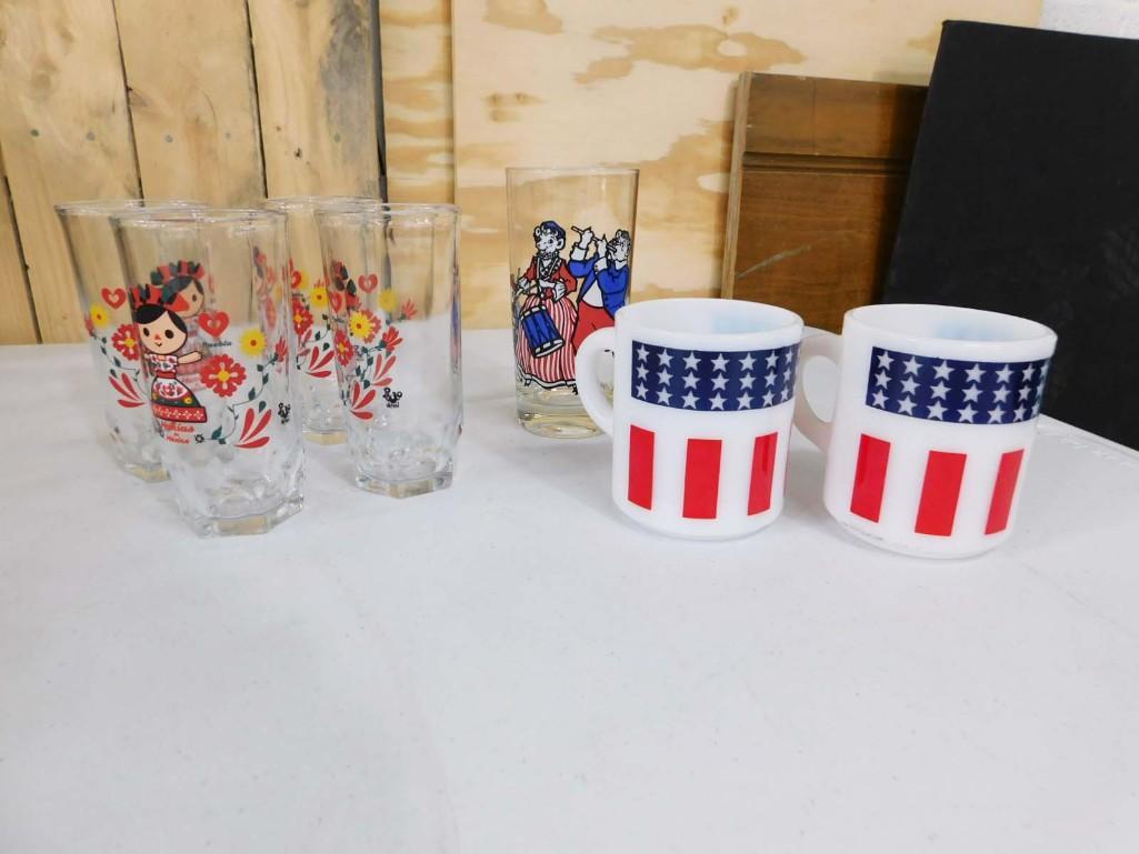 Vintage Cartoon Character Tumblers and Stars and Stripes Mugs: Vintage Cartoon Character Tumblers and Stars and Stripes Mugs