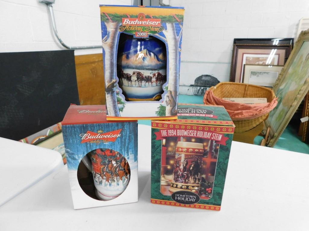 3 Holiday Budweiser Beer Steins in Original Boxes incl 1994, 2000, 2007 (1 of 2)
