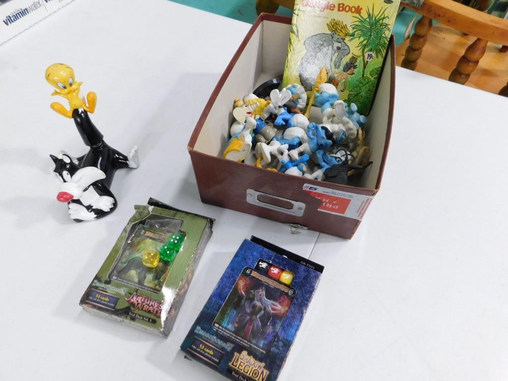 Small Toys incl Smurfs , Sylvester and Tweety, Lion King, Nature's Wrath, Shadow Legion, Etc: Small Toys incl Smurfs Figures , Sylvester and Tweety, Lion King, Nature's Wrath, Shadow Legion, Etc Condition: card decks are not checked for completeness