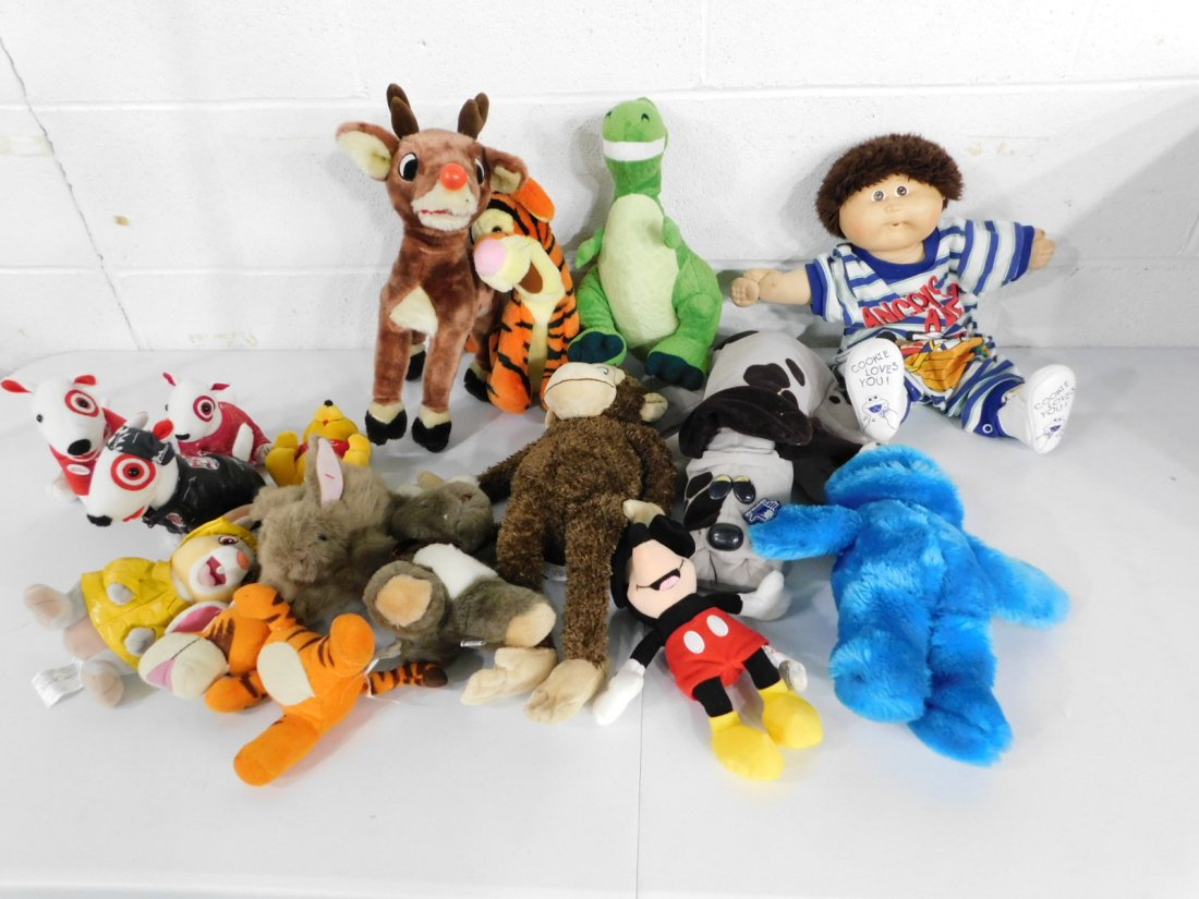 Lot of Plush incl Pound Puppy, Cabbage Patch Kid, Tigger, Cookie Monster, Rudolph, Mickey Mouse, Etc: Lot of Plush incl Pound Puppy, Cabbage Patch Kid, Tigger, Cookie Monster, Rudolph, Mickey Mouse, Etc