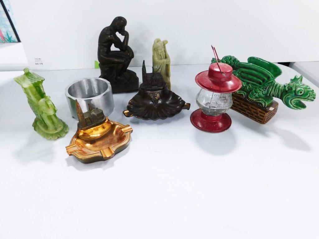 Small Collectibles incl Ashtrays, Figures, etc: Small Collectibles incl Ashtrays, Figures, etc Condition: dragon has a small chip the base