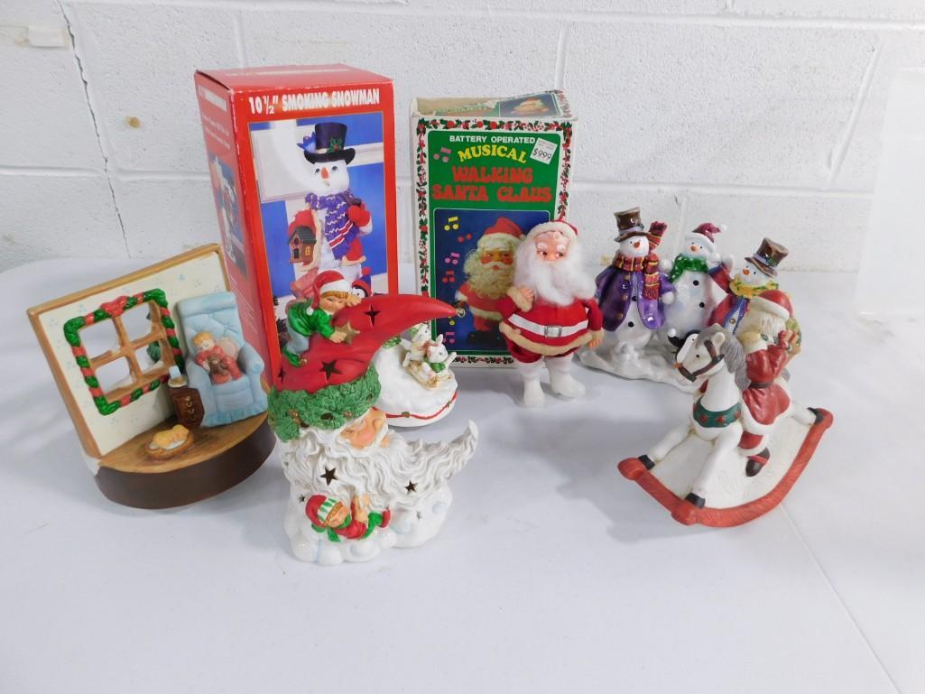 Lot of Christmas incl Snowmen and Santa Clause Figurines, Smoking Snowman, Musical Walking Santa Cla: Lot of Christmas incl Snowmen and Santa Clause Figurines, Smoking Snowman, Musical Walking Santa Claus, etc