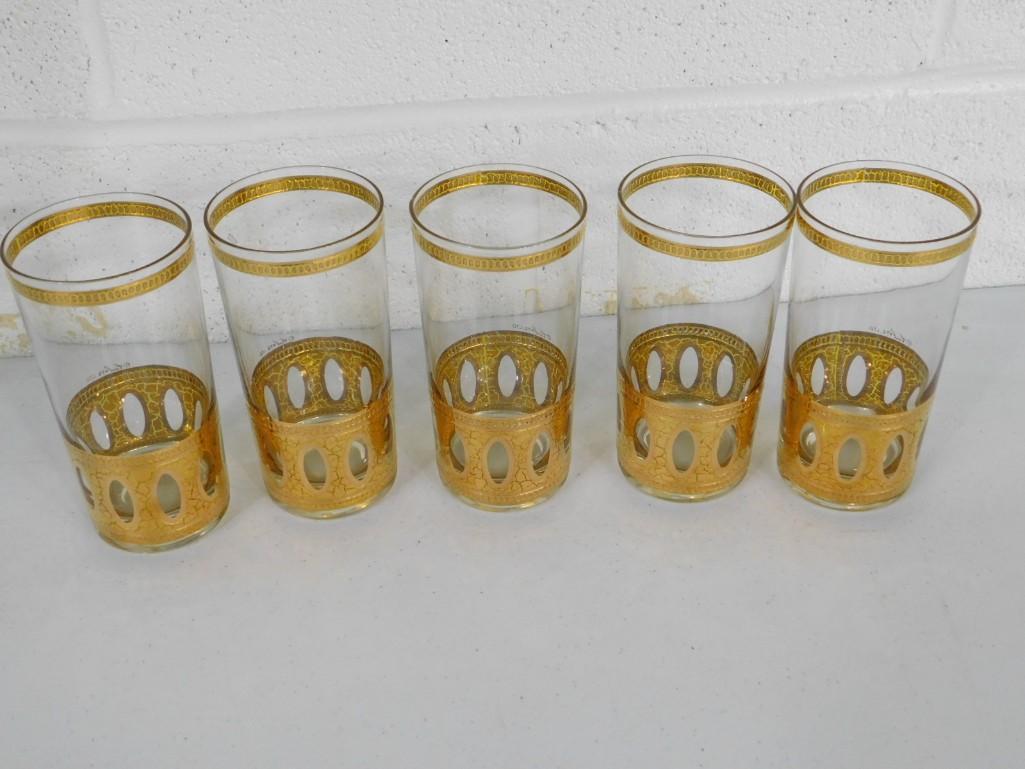 Set of 5 Culver Antigua Gold Glass Barware Highball Cocktail Glasses: Set of 5 Culver Antigua Gold Glass Barware Highball Cocktail Glasses