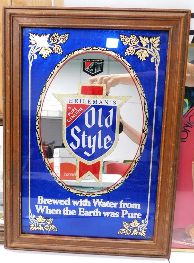 Old Style Beer Advertising Mirror Bar Sign: Helieman's Old Style Beer Advertising Mirror Bar Sign "Brewed with Water from When the Earth was Pure" . Measures about 15"x21"