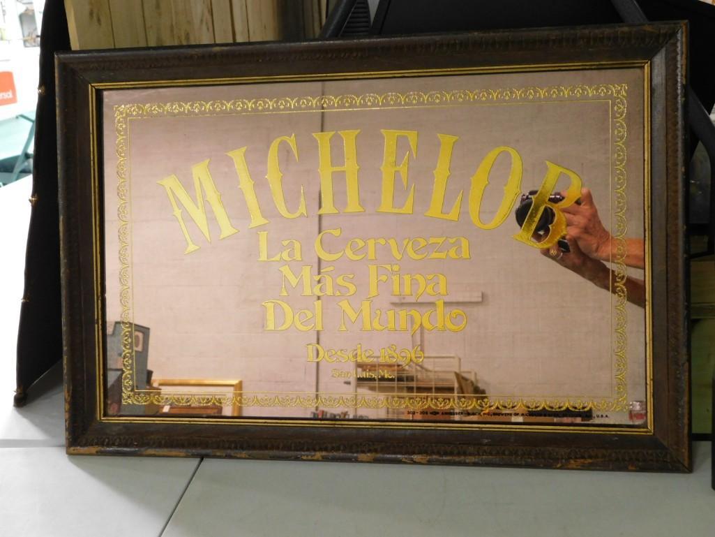Michelob Beer Advertising Bar Mirror Sign: Michelob Beer Advertising Bar Mirror Sign "La Cerveza Mas Fina Del Mundo" . Measures about 23"x15.5"