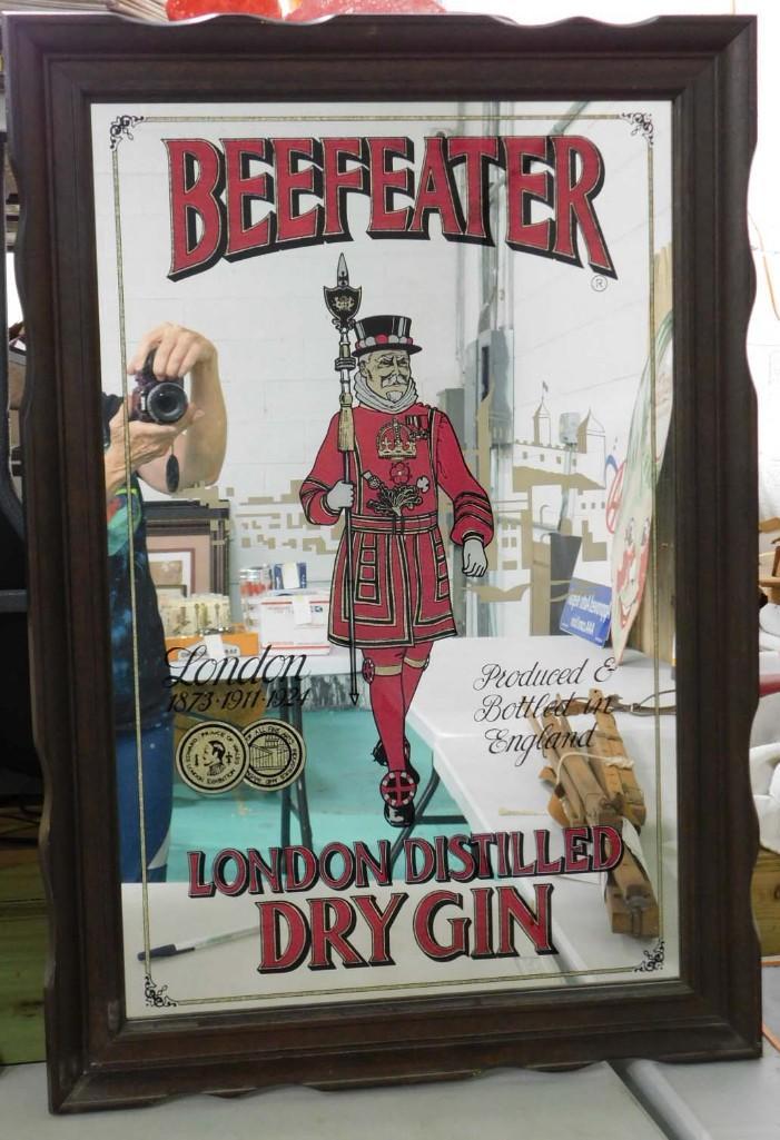 Beefeater Dry Gin Advertising Bar Mirror Sign: Beefeater Dry Gin Advertising Bar Mirror Sign . Measures about 22"x32"