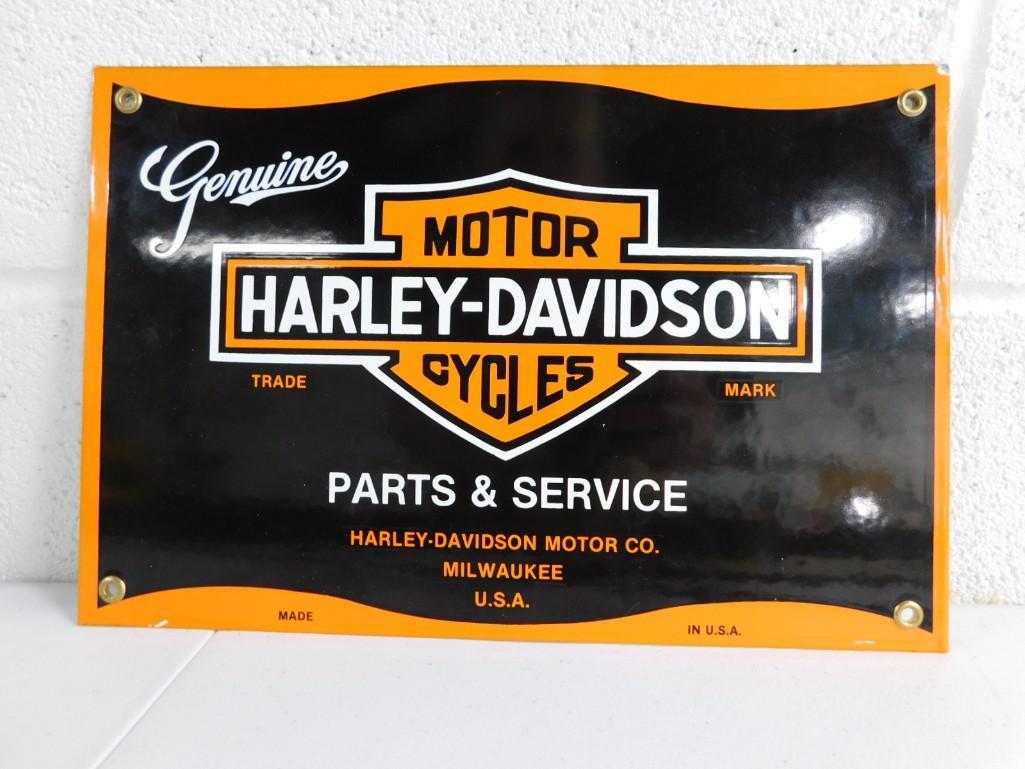 Harley Davidson Parts & Service Porcelain Sign: Harley Davidson Motorcycles Parts & Service Porcelain Sign Modern Retro . Measures about 8"x12"