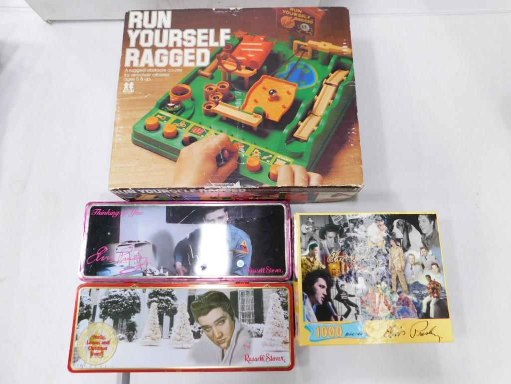 Collectibles incl Elvis Puzzle, Elvis Tins, Run Yourself Ragged Game: Collectibles incl Elvis Puzzle, Elvis Tins, Run Yourself Ragged Vintage Game . Puzzle not checked for completeness