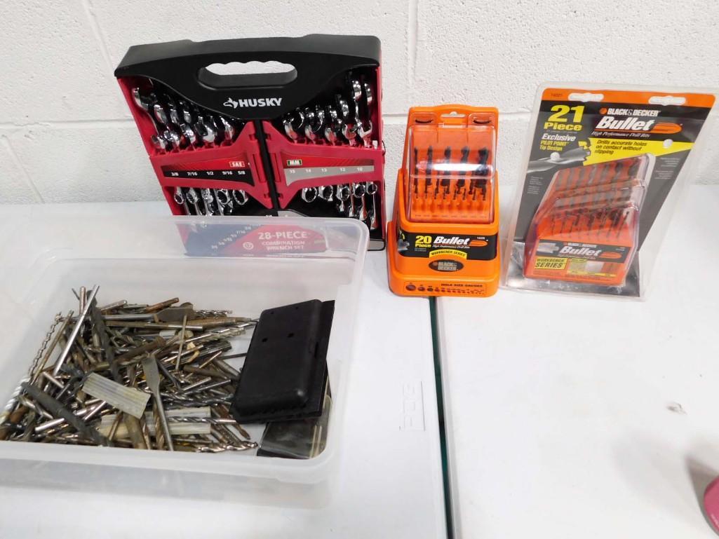 Tool lot incl New Wrench Set, 2 New Drill Bit Sets, Used Drill Bits (1 of 4)