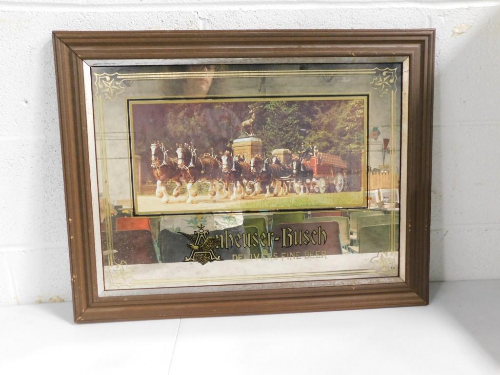 Anheuser Busch Clydesdales Beer Advertising Sign Mirror: Anheuser Busch Clydesdales Beer Advertising Sign Mirror Measures about 26"x20.5"