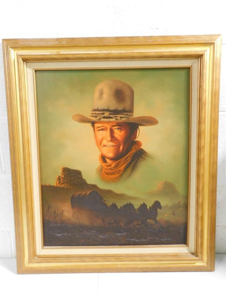 John Wayne Certified Original Oil Framed Painting Gerri Kay 2503 Certificate on Back: John Wayne Certified Original Oil Framed Painting Gerri Kay 2503 Certificate on Back . Measures about 32"x28" total