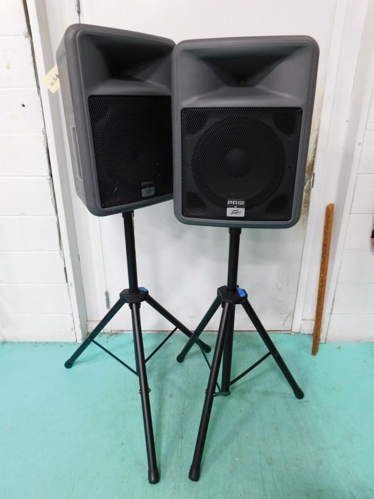 Pair of Peavey PR-12 Unpowered Speakers with Stands . They work: Pair of Peavey PR-12 Unpowered Speakers with Stands . They work