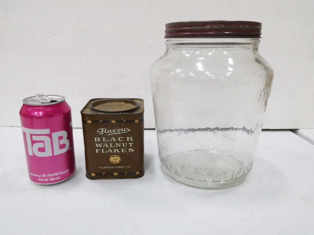 Vintage Containers incl Black Walnut Flakes Tin and Old Judge Coffee Jar (1 of 3)