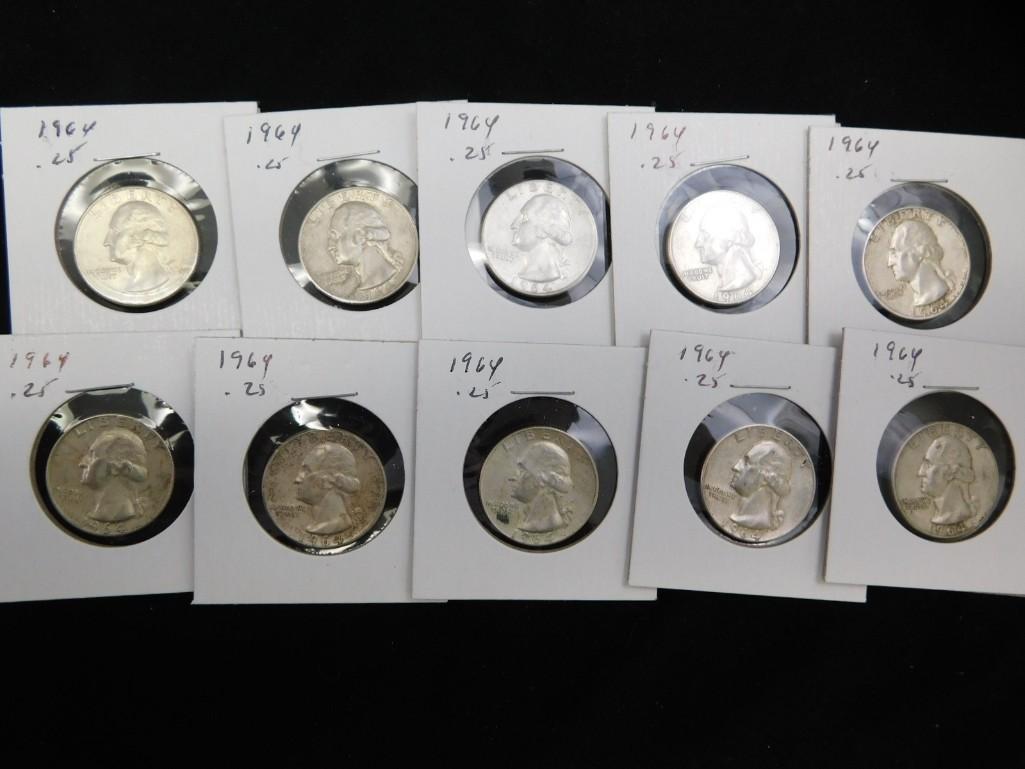 10 Nice 1964 Washington Quarters 90% Silver (1 of 7)