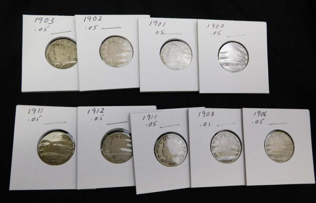9 Liberty V Nickels incl 1900, 1901, 1902, 1903, 1906, 1908, (2) 1911, 1912 (1 of 7)