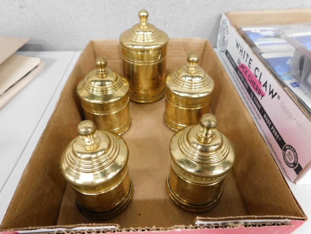 Small Brass Desk Accessories Set: Vintage Small Brass Office or Desk Accessories Set for Storing Rubber bands, etc