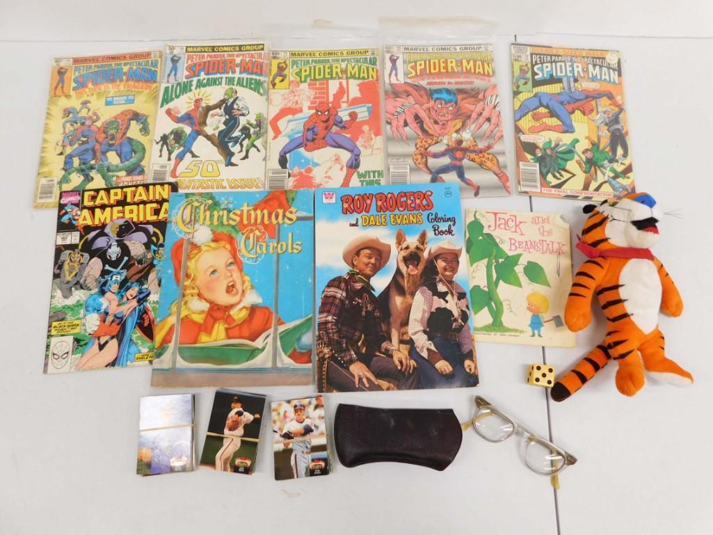 6 Comic Books incl Peter Parker The Spectacular Spider-Man and Captain America: Lot of 6 Comic Books incl Peter Parker The Spectacular Spider-Man and Captain America 40 cent to 1 dollar comics . Plus vintage Books, Tony the Tiger , Glasses , and newer sports cards