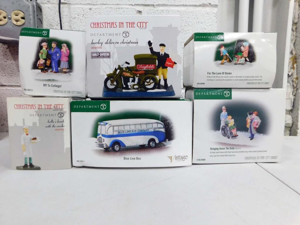 Dept 56 Accessories incl Harley Davidson Harley Delivers Christmas, Blue Line Bus, (1 of 4)