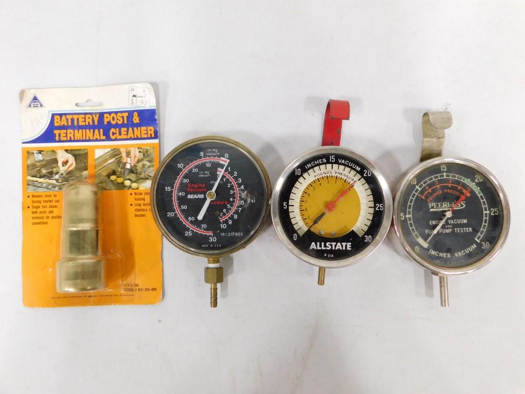 Lot of 3 Vintage Engine Vacuum Testers and a Battery Post and Terminal Cleaner (1 of 3)
