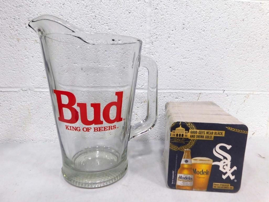 Bud King of Beers Glass Pitcher and Modelo White Sox Coasters (1 of 3)