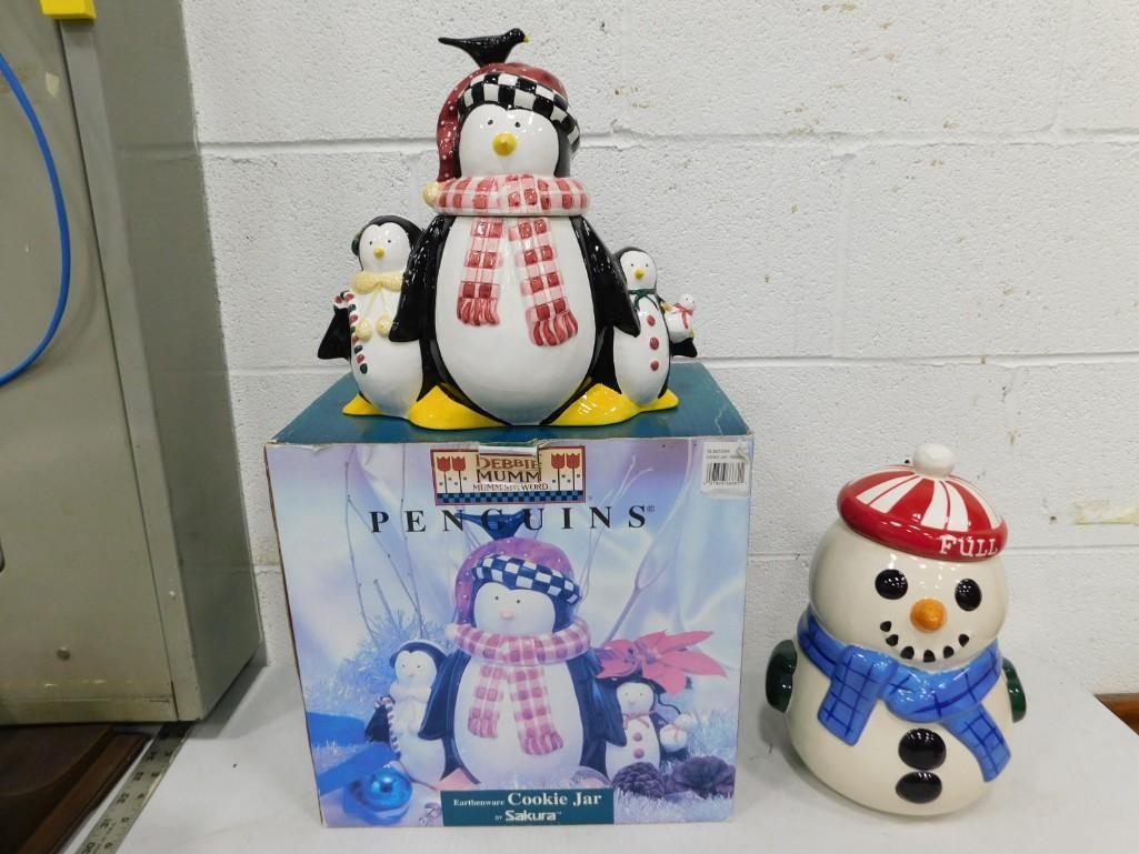 2 Cookie Jars incl Pfaltzgraff Snowman and Debbie Mumm Penguins (1 of 6)