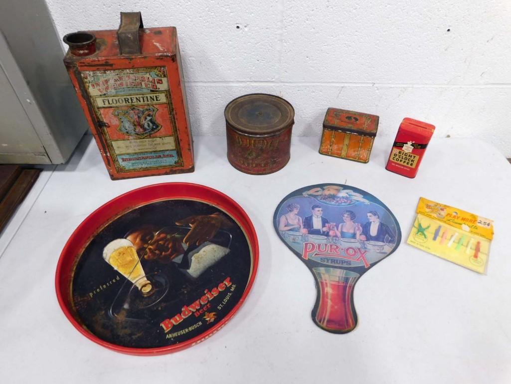Vintage Lot incl Tins, Budweiser Tray, etc (1 of 6)