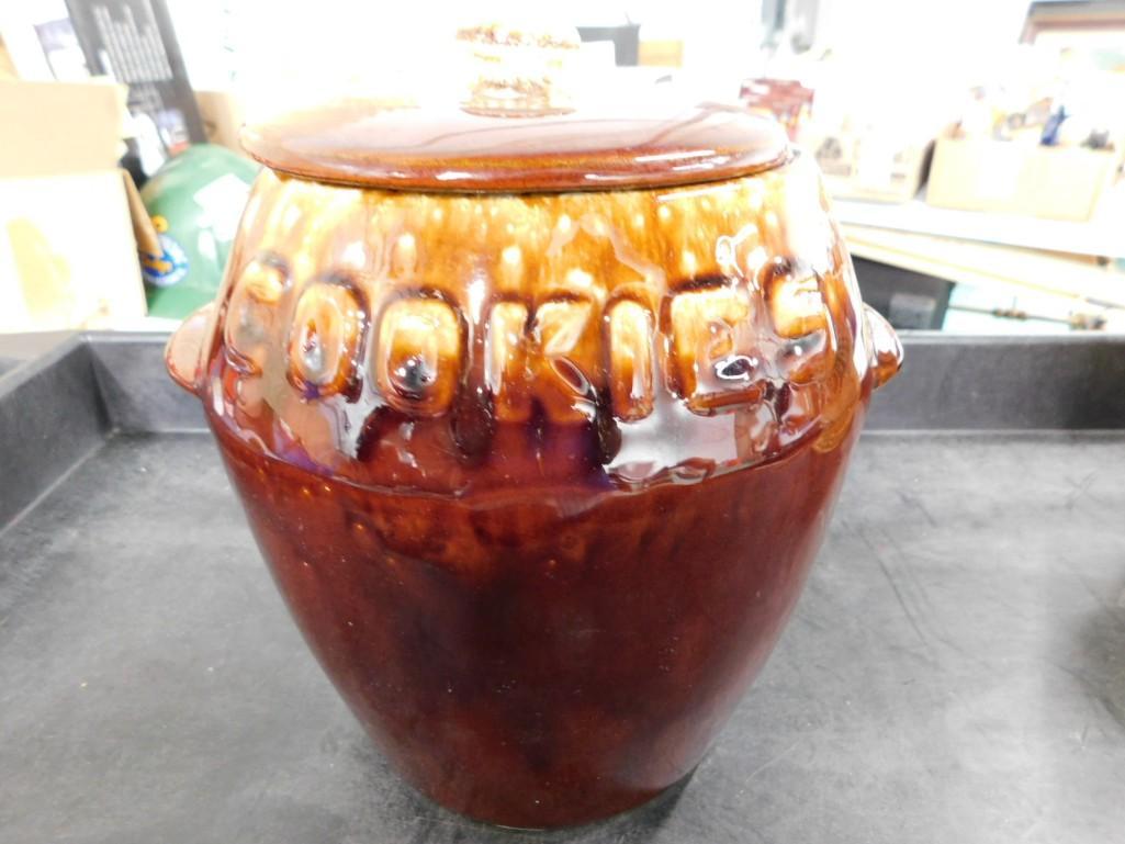 Vintage Kathy Kale Brown Drip Cookie Jar: Vintage Kathy Kale Brown Drip Glaze Ceramic Cookie Jar