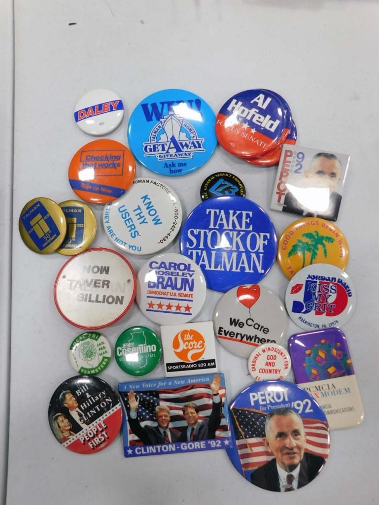 Lot of Buttons Mostly Political incl Ross Perot, Bill Clinton and Al Gore, etc: Lot of Buttons Mostly Political incl Ross Perot, Bill Clinton and Al Gore, etc