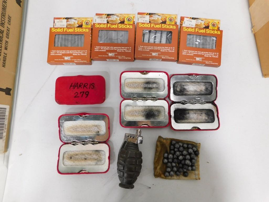 Vintage Pocket Hand Warmers, Grenade Cigarette Lighter, Fuel Sticks, etc (1 of 9)