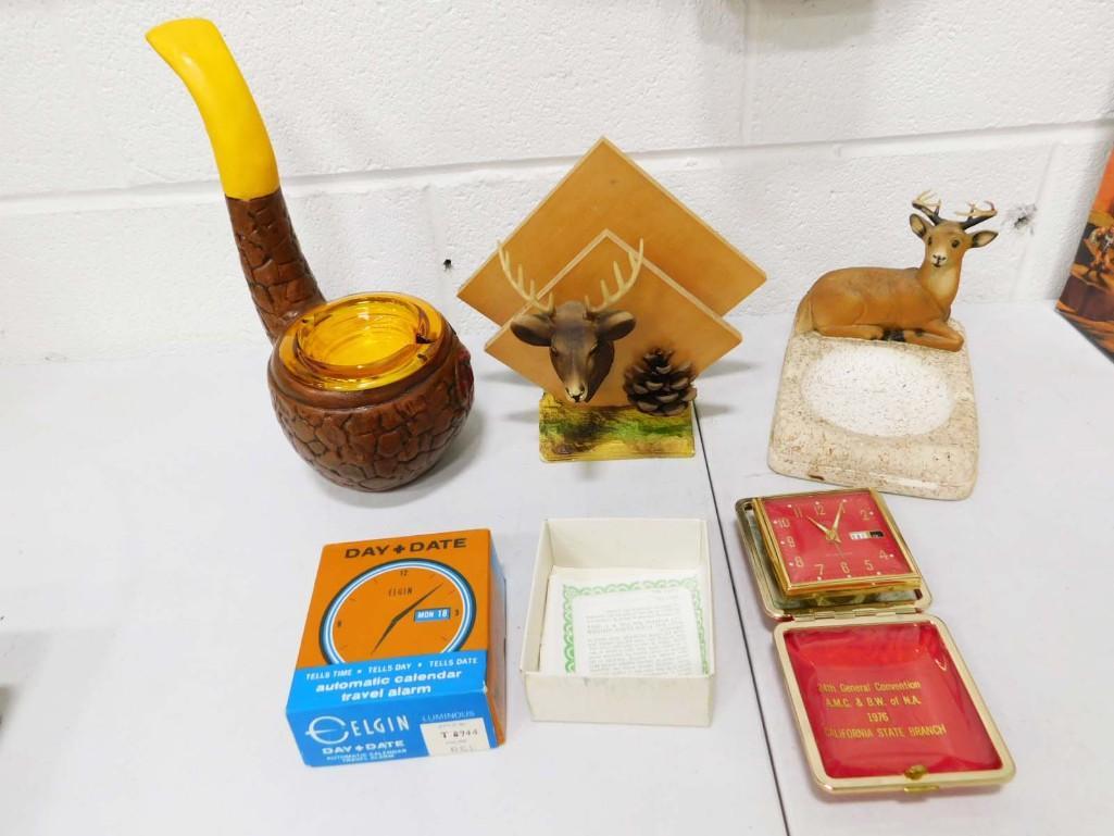 Vintage Ashtrays, Napkin Holder, Travel Alarm Clock (1 of 7)