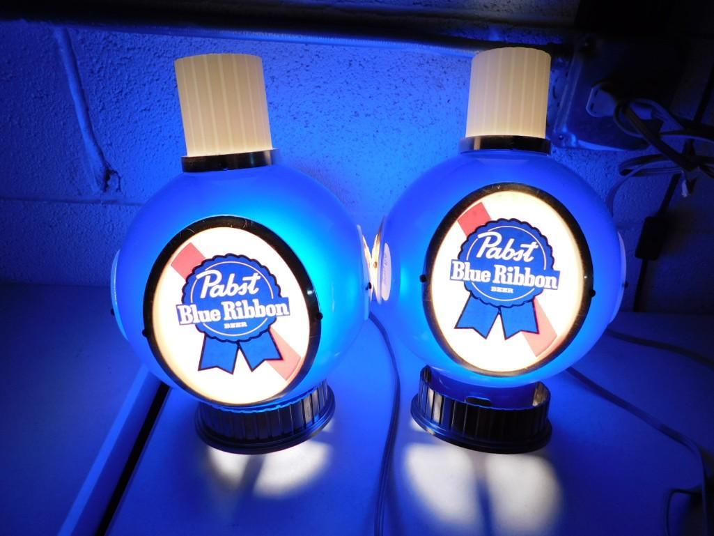 Pr of 1960s Pabst Blue Ribbon Beer Wall Sconce Advertising Globe Lights in Working Condition (1 of 8)