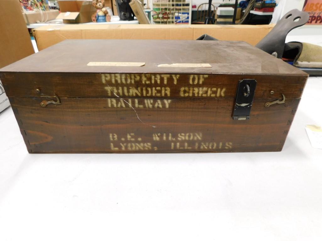 Vintage Thunder Creek Railway Wood Box with Model Railroad Magazines, Ephemera, Etc (1 of 6)