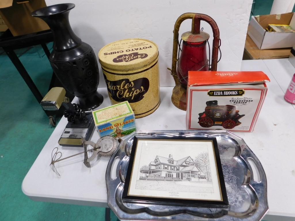 Misc. Lot including Old Lamp, Charles Chips Tin (1 of 8)