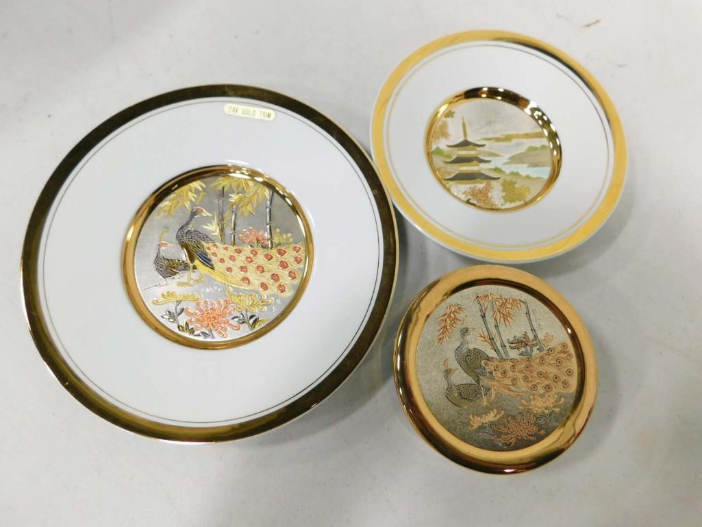 Art of Chokin Trinket Box and Plate with 24K Gold Trim Plus another Small Plate (1 of 8)