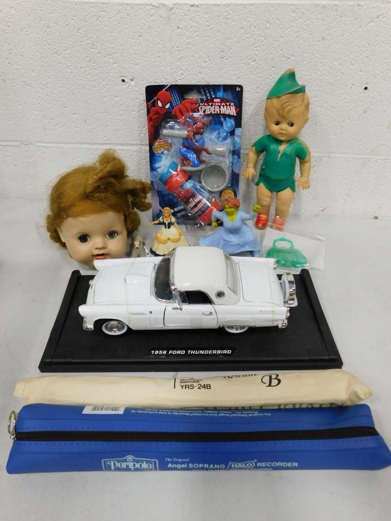 Toy Lot incl 1:18 Scale Model 1956 Ford Thunderbird, Recorders, Doll Head, etc (1 of 6)