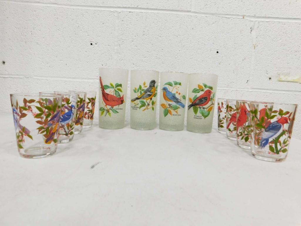8 Arcoroc Birds Juice Glasses and 4 Frosted West Virginia Glass Company Glasses (1 of 5)