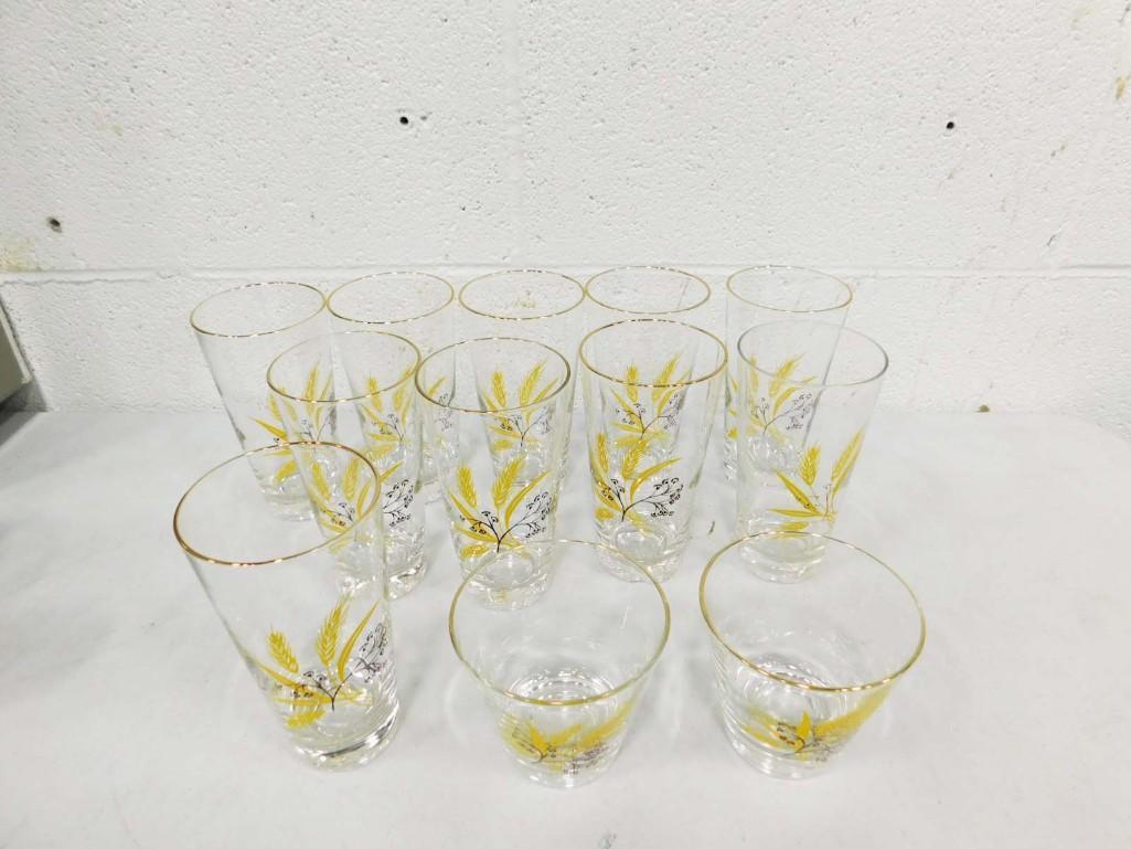 12 Mid Century Laughlin Golden Wheat Drinking Glasses: 12 Mid Century Laughlin Golden Wheat Drinking Glasses including 10 tall and 2 short